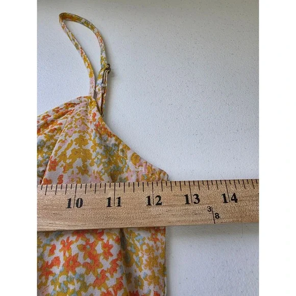 Mimi Chica Yellow Floral Button Front Midi Dress Womens Small Ruffle Hem Boho - Picture 4 of 5